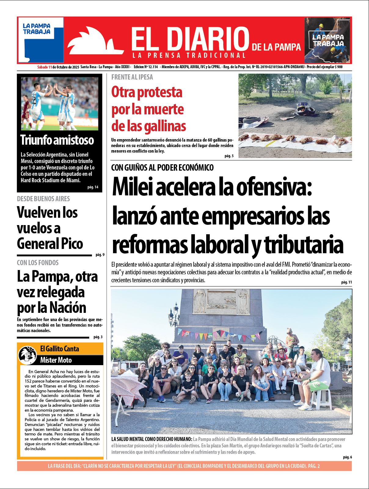 Tapa de El Diario en papel  saacutebado 11 de octubre de 2025